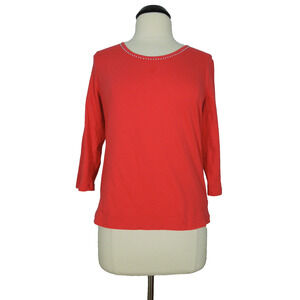 ELLEN TRACY Knit Top L LARGE Womens Beads Embellished Neck